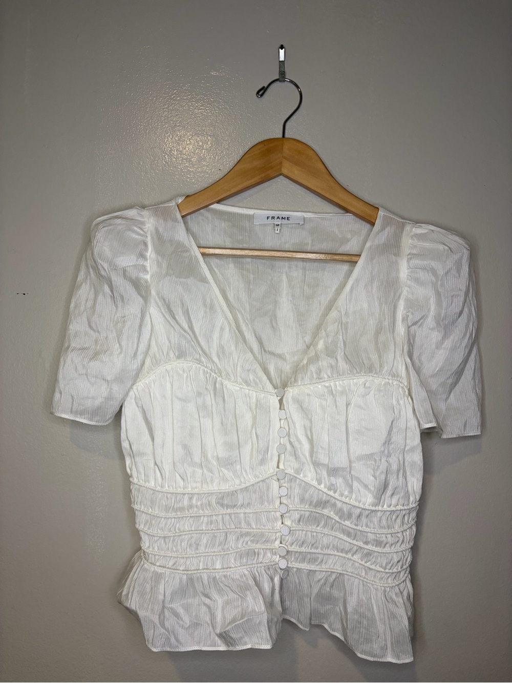 FRAME White Textured Button-Front Blouse